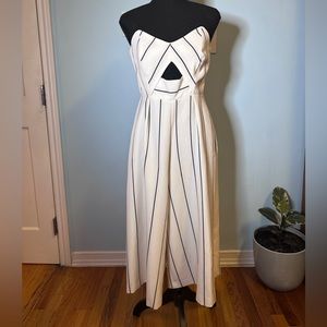 White with black stripe strapless jumpsuit by River Island